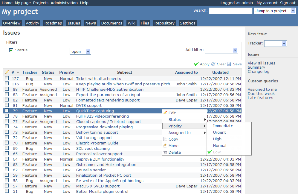 项目管理和缺陷跟踪工具 Redmine